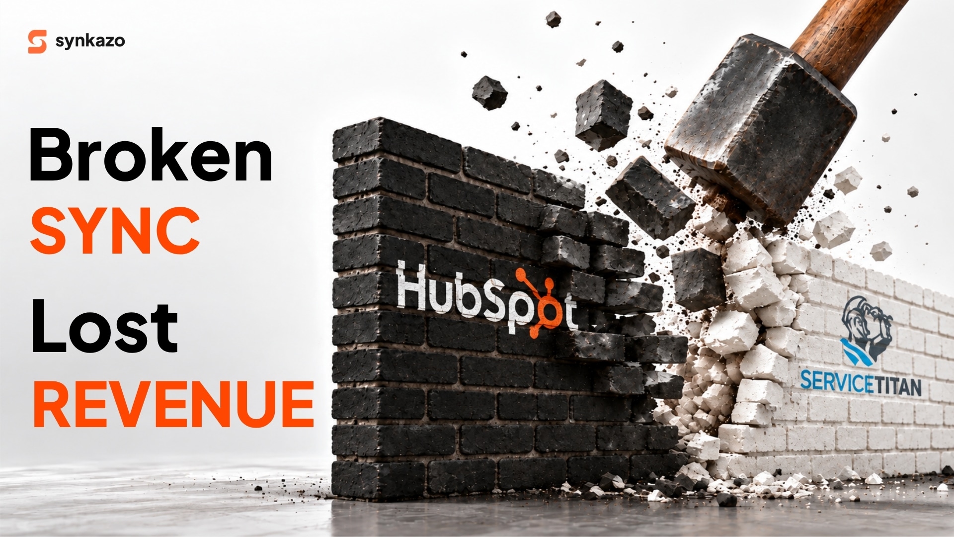 Illustration of a broken ServiceTitan and HubSpot sync with revenue data at risk