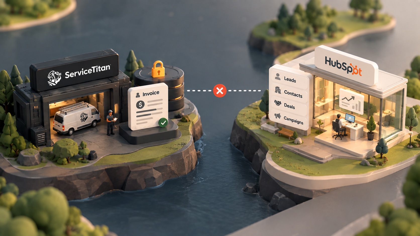 Disconnected ServiceTitan invoice and HubSpot marketing revenue data